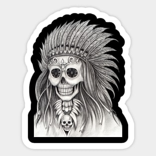 Skull indian hand drawing. Sticker